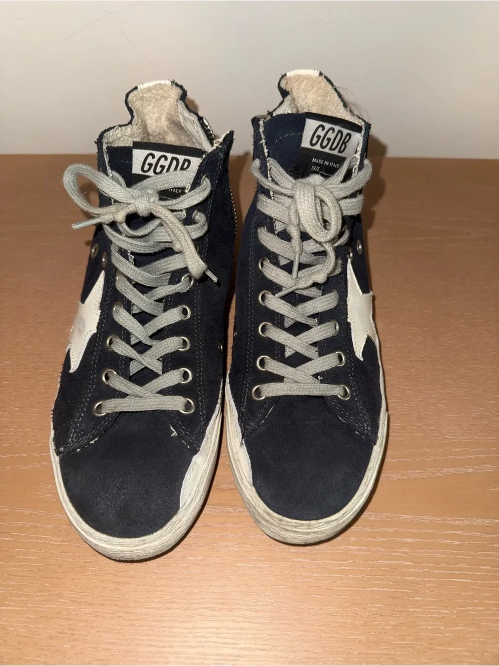 Golden Goose Navy High-Top Sneakers with White Star Accents